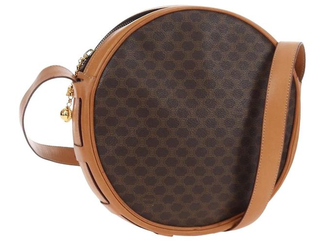 Céline Bolsa de Ombro CELINE Macadam Canvas PVC Couro Marrom Ouro Auth 191822V Dourado