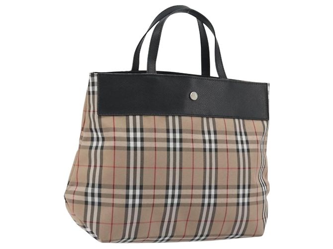 BURBERRY Nova Check Tote Bag Nylon Beige Silber Auth kk695A