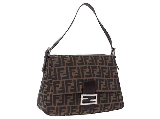 FENDI Zucca Canvas Mamma Baguette Borsa a tracolla Marrone Argento Auth yk20680SAM