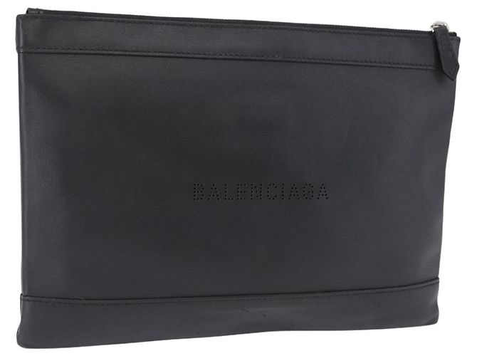 Clutch BALENCIAGA in pelle nera argento 373834 Auth 193517A Nero