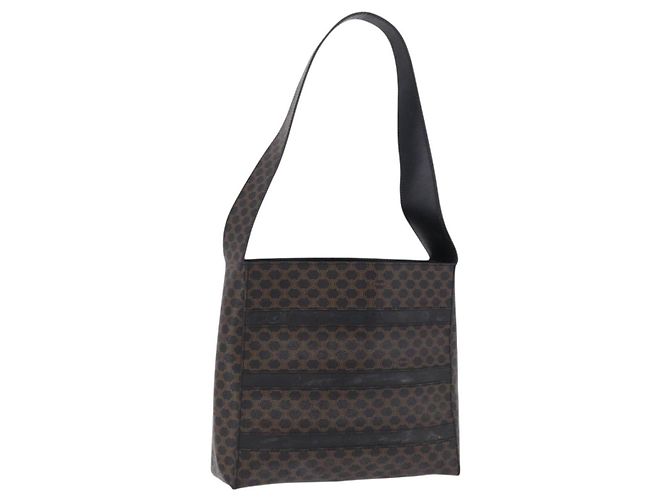 Céline Borsa a tracolla CELINE Macadam Canvas PVC Pelle Nera Oro Auth 193854 Nero D'oro