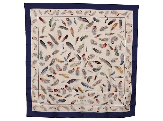 Hermès Sciarpa HERMES Carre 90 ”PLUMES” Seta Blu Auth ki6752