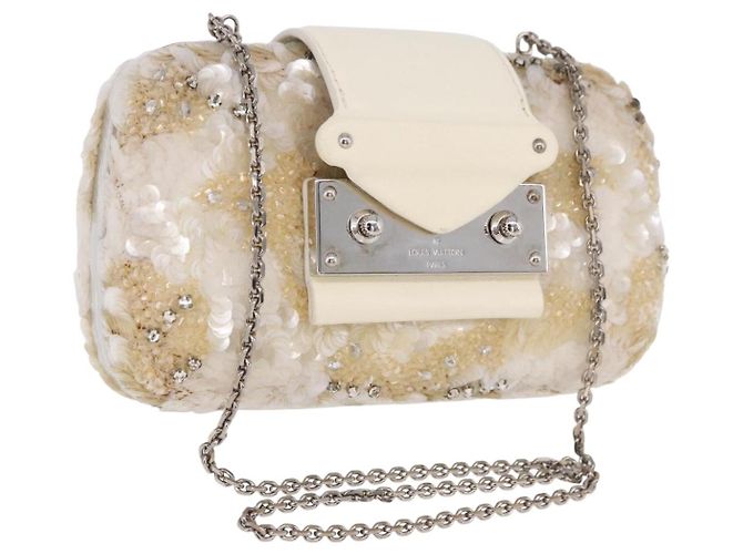 LOUIS VUITTON Minodiere Petit Tresor Bag Sequin White Silver LV Auth 192631SAM Prata Branco