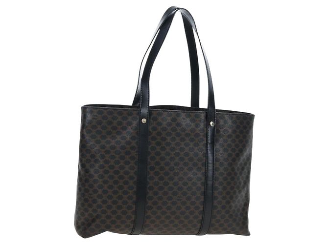 Céline Borsa CELINE Macadam Canvas PVC Pelle Nera Oro Auth 191811V Nero D'oro