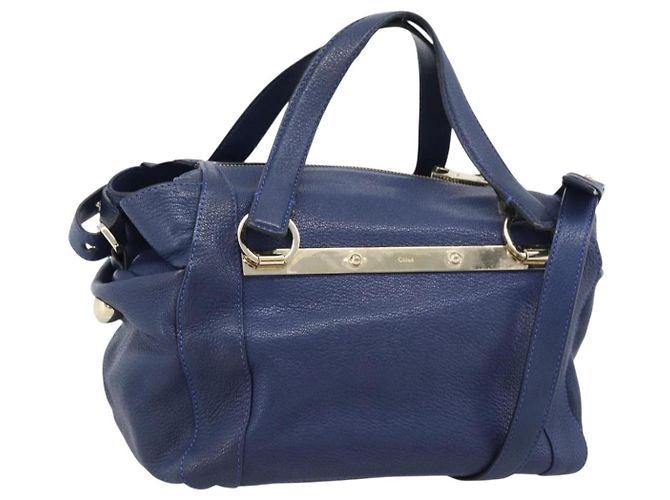 Chloé Bolsa Chloe Bridget de Couro 2way Azul Tom Dourado Auth BA14147