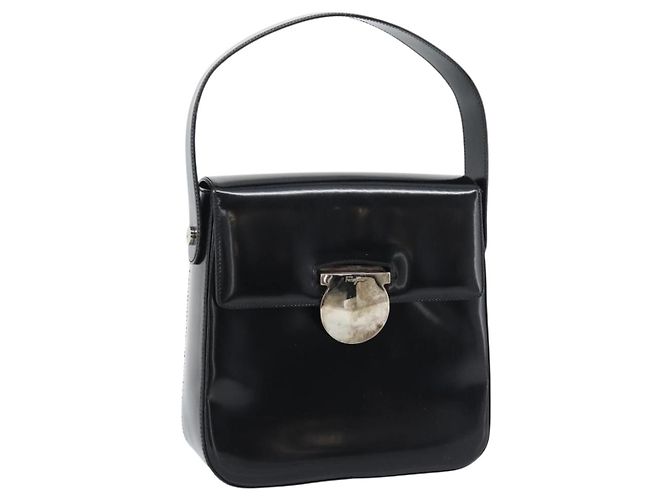 Salvatore Ferragamo Lackhandtasche Schwarz Silber Auth ka5372