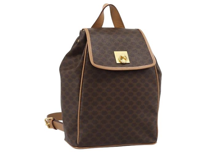 Céline CELINE Macadam Backpack PVC Leather Brown Gold Tone Auth 192796A