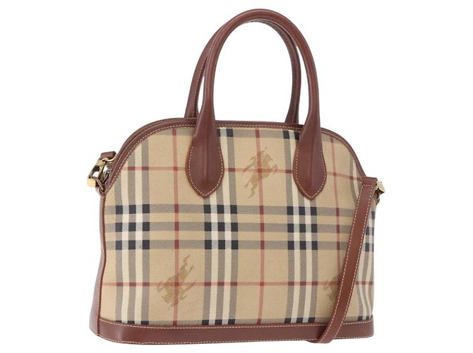 Borsa BURBERRY Nova Check in PVC e pelle 2way Beige Oro Auth ka5442V