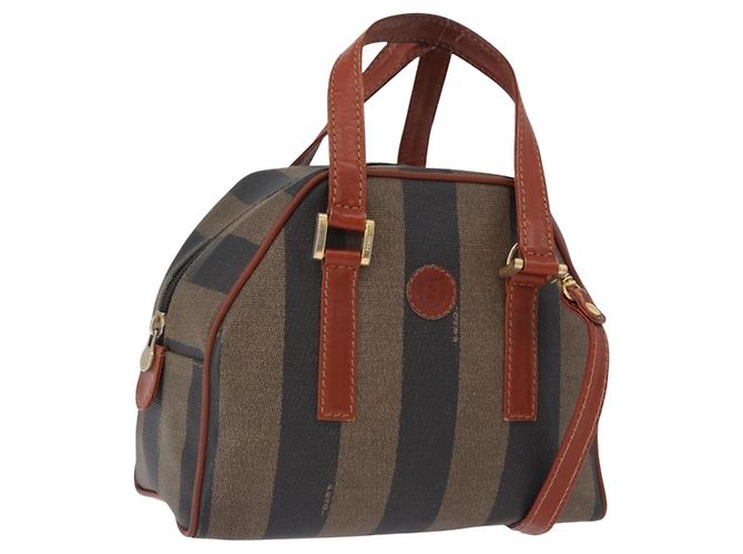 Pequin Bolsa FENDI Pecan em PVC e couro 2 formas Preto Marrom Auth ka5337A