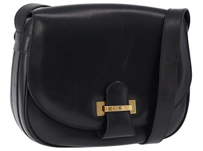 Céline CELINE Shoulder Bag Leather Black Gold Auth 193055
