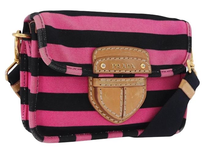 PRADA Shoulder Bag Canvas Pink Black Auth ka5421