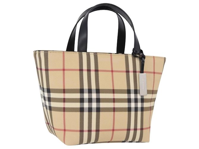Borsa a mano BURBERRY Nova Check in PVC Beige Silver Auth 193495V Argento