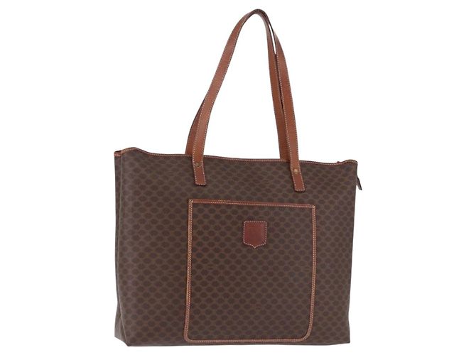 Céline Borsa Tote CELINE Macadam Canvas PVC Pelle Marrone Oro Auth 193538 D'oro