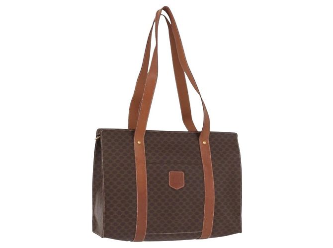 Céline Bolsa Tote CELINE Macadam em lona e couro PVC marrom ouro Auth 193520 Dourado