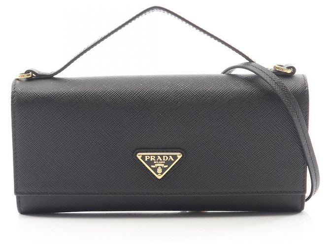 Prada Saffiano Leather Triangle Logo Shoulder Bag Black