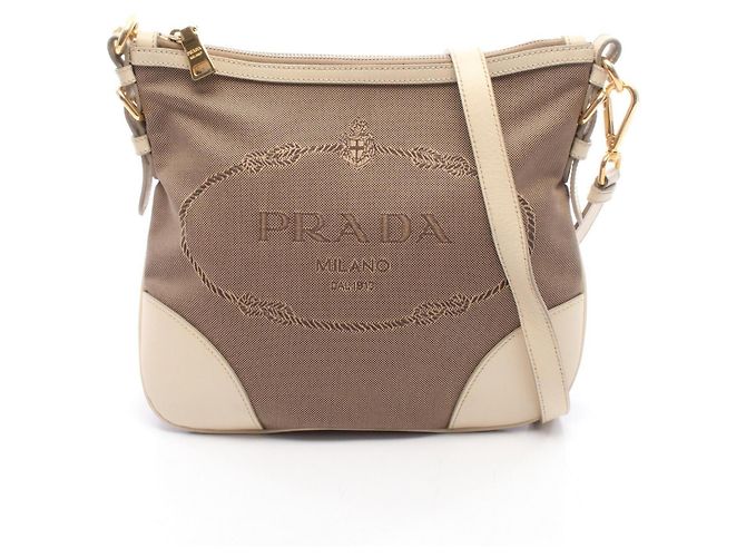 Prada LOGO JACQUARD Handtasche/Schultertasche Beige Roh