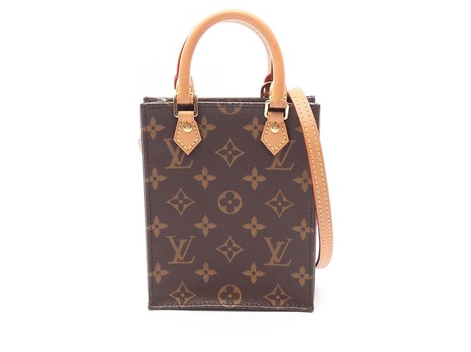 Bolsa de mão 2-Way Louis Vuitton Petite Sac Plat Monogram Marrom Monograma