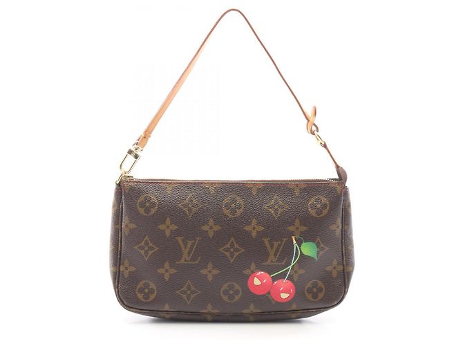 Borsa Louis Vuitton Pochette Accessoires Marrone Rosso Monogramma