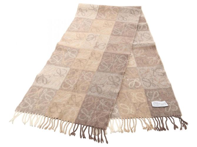 Sciarpa Loewe Anagram Checkerboard Marrone Beige 