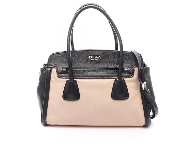 Saffiano Borsa 2-Way con logo PRADA Nero Crudo 