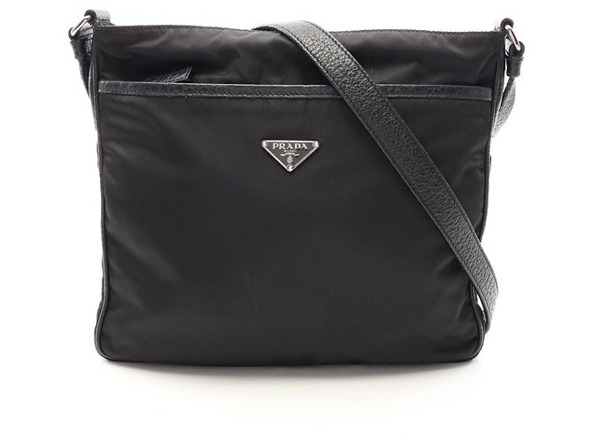 Prada Triangle Plate Shoulder Bag Black