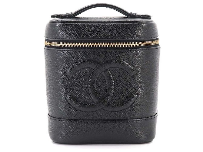 Bolsa de Vanity Chanel em couro de vitelo granulado preto