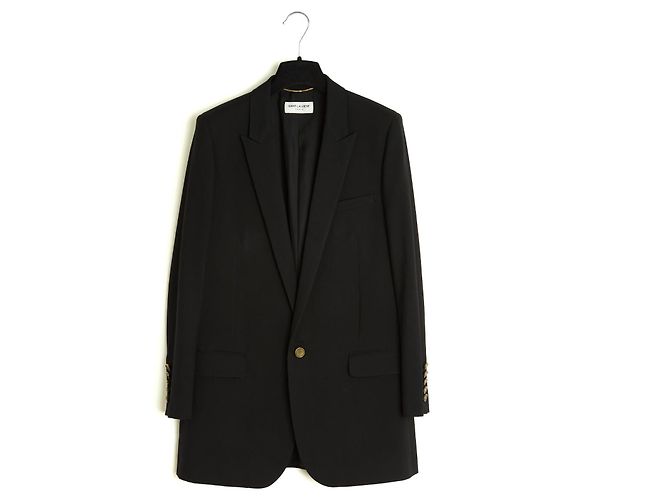 Saint Laurent 2016 Veste Blazer FR40 Slimane Wool Single Button Jacket UK12 US10 Schwarz