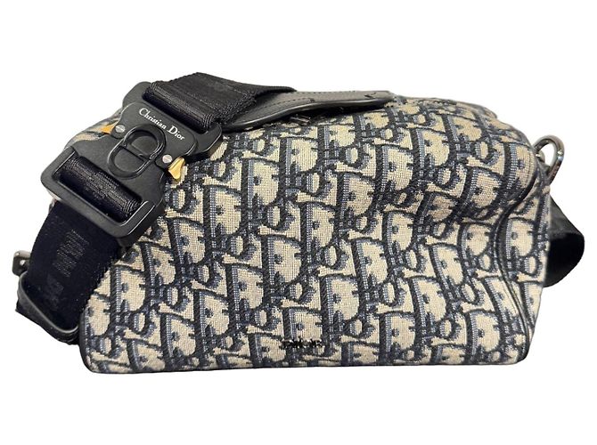 Borsa a tracolla Dior Oblique Beige Blu scuro