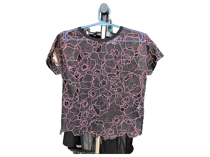 Haut en voile noir à motifs floraux Diane Von Furstenberg Rose 