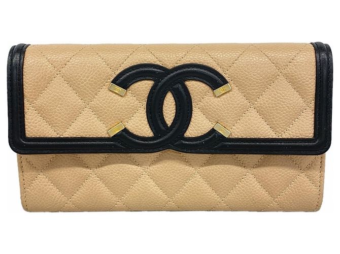 Cartera Larga Chanel en Piel de Ternera Granulada Beige