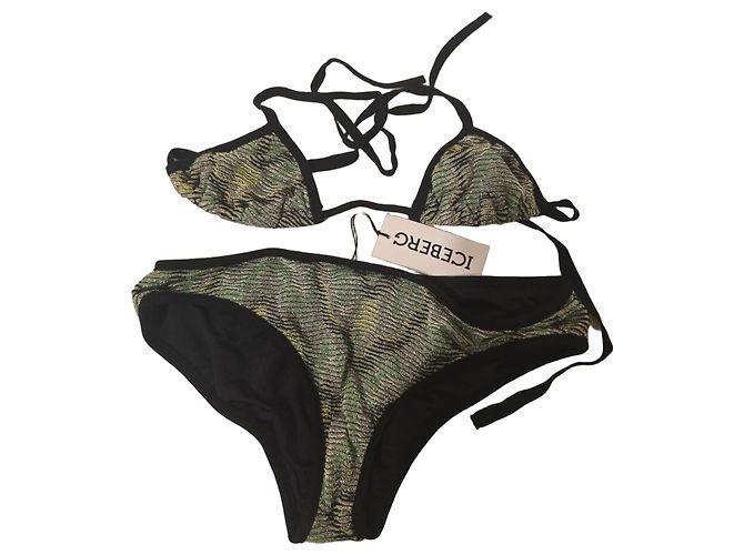 Iceberg Bikini-Set mit Metallic-Streifen Schwarz Grün Metallisch