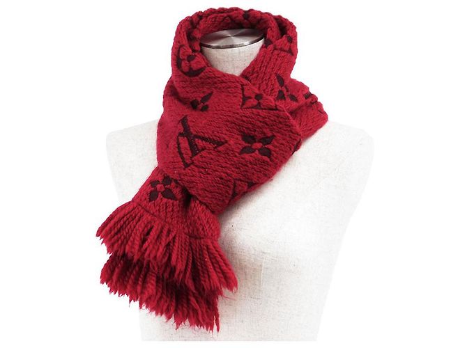 Sciarpa Louis Vuitton Logomania Monogram in lana e seta Rosso