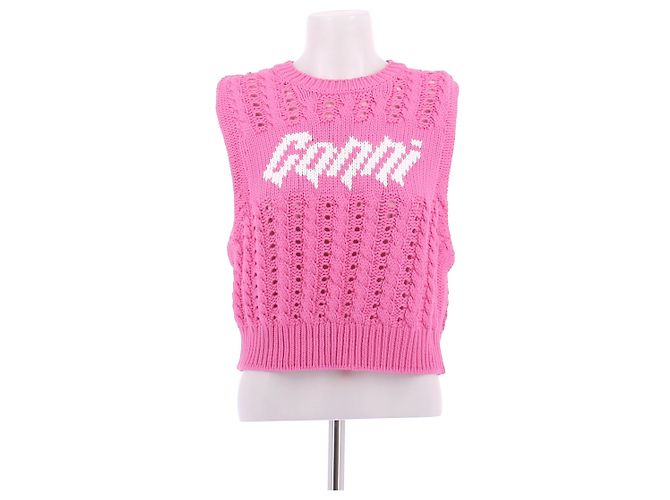 Ganni Pull sans manches en maille rose