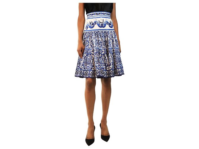 Dolce & Gabbana Blauer gemusterter Knie-langer Rock - Größe XS
