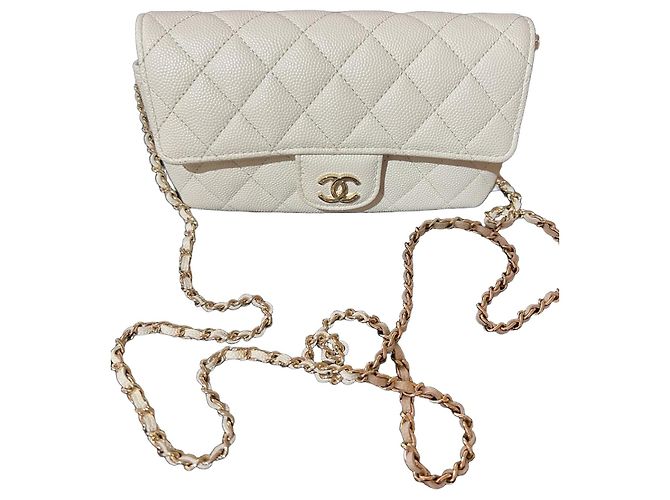Wallet On Chain Chanel Classic Caviar Leather Glasses Case with Chain - White