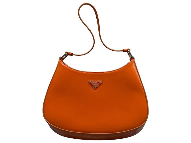 Prada Bolsa de ombro em couro laranja Marrom Monograma