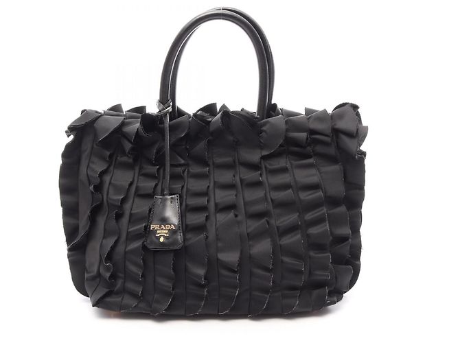Bolsa Tote Prada Frill preta de nylon e couro Preto