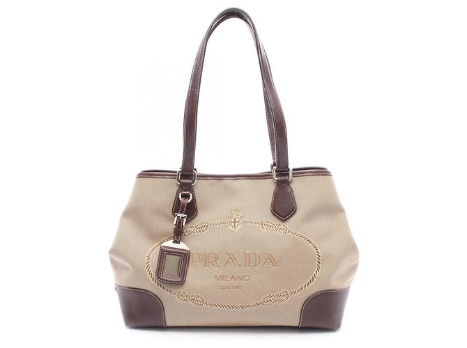 Prada Logo Jacquard Tote Bag Braun Beige
