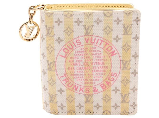 Cartera de dos pliegues con bolsillo Louis Vuitton Blanco Multicolor Amarillo