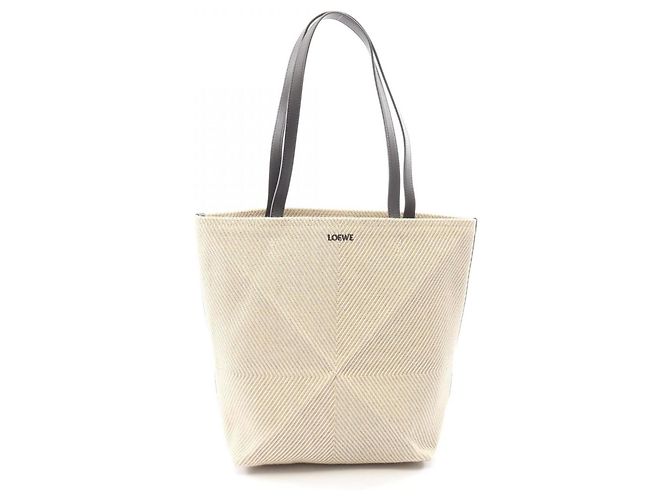 Sac cabas Loewe Puzzlefold Medium Marron Écru