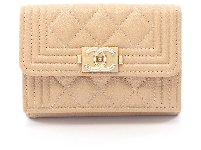 Chanel Boy Tri-fold Wallet in Beige