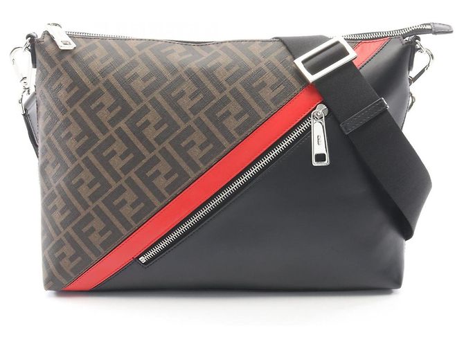 Fendi Zucca Shoulder Bag Brown Black Red