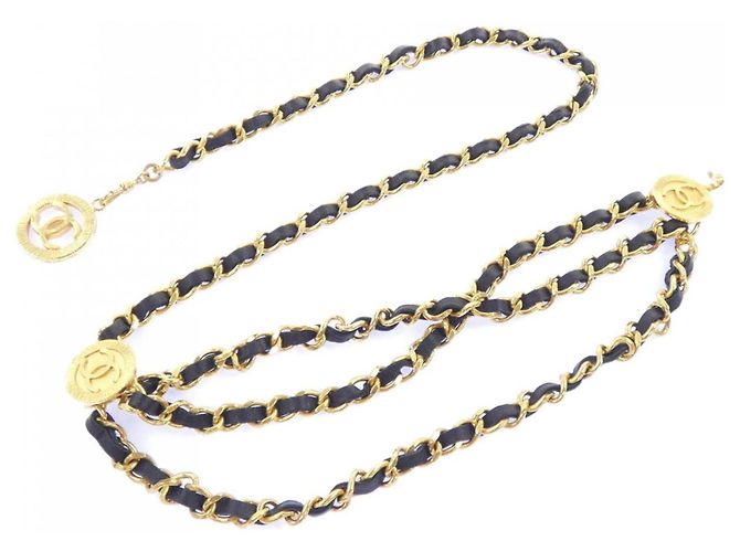 Cinturón de cadena Chanel negro y dorado