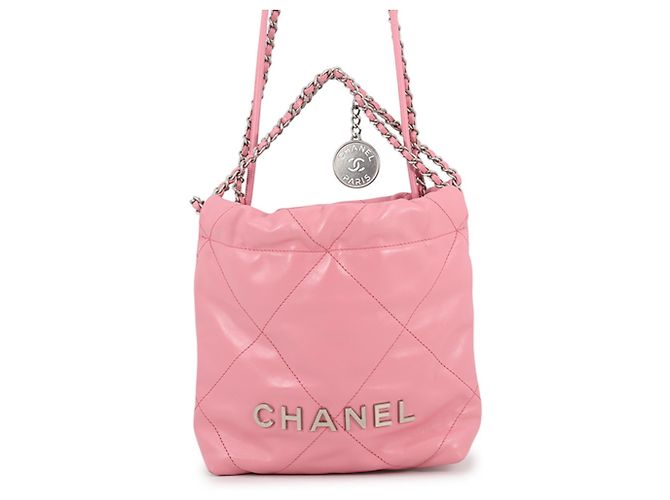 Bolsa Chanel 22 Mini Coco Mark em couro de vitelo brilhante Rosa