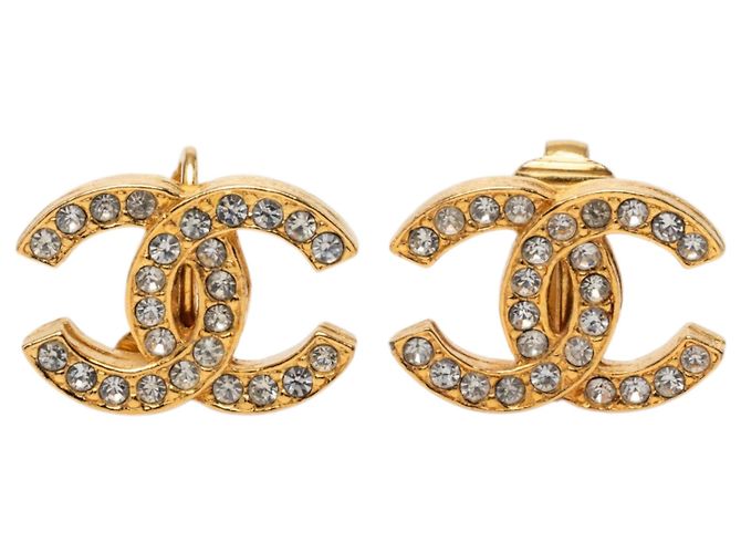 Orecchini a clip Chanel Gold CC placcati oro e strass D'oro