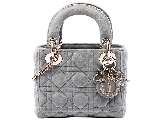 Lady Dior mini in velluto cannage grigio Dior Marrone