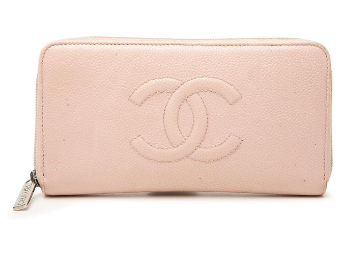 Chanel Pink CC Caviar Zip Around Long Wallet