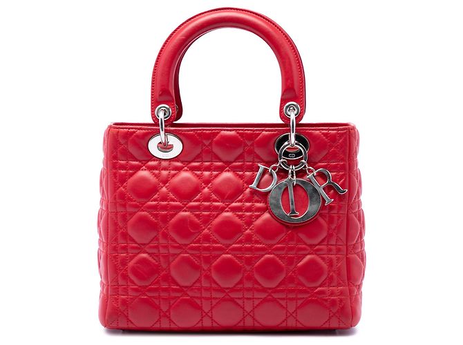 Lady Dior aus Lammleder Cannage rot Größe Medium