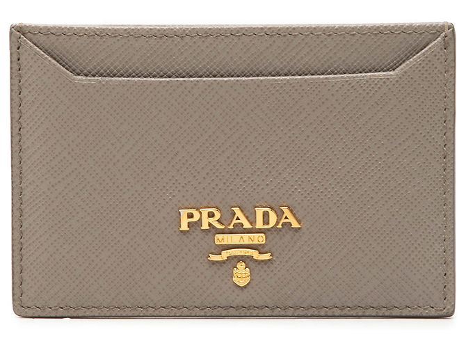 Prada Brown Saffiano Card Holder Taupe