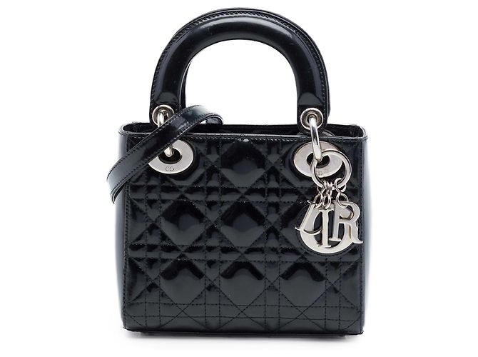 Lady Dior Mini en cuir verni noir cannage